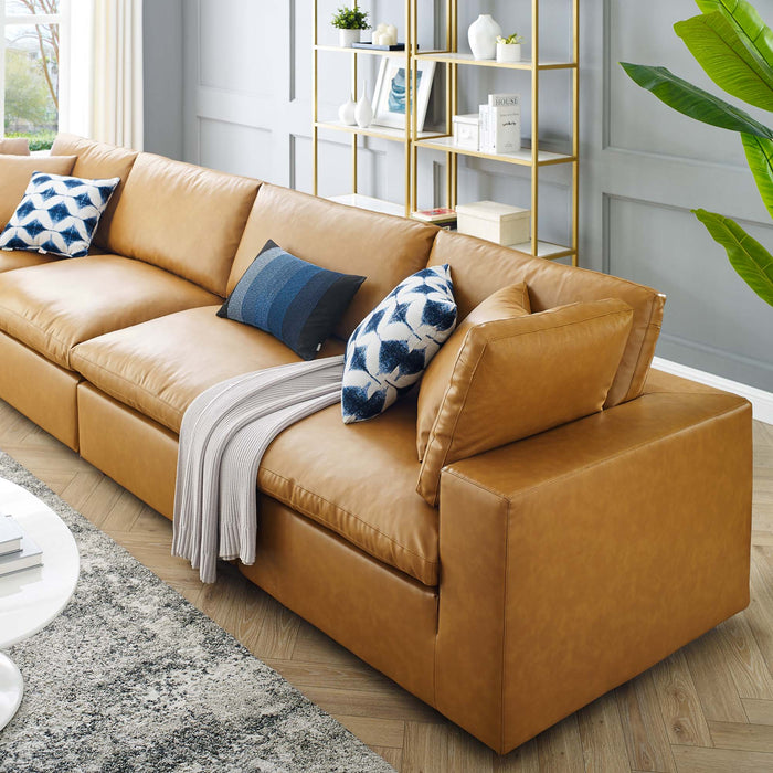 Commix Down Filled Overstuffed Vegan Leather 4-Seater Sofa