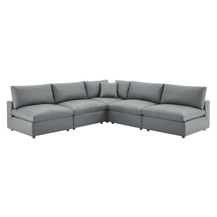 Commix Down Filled Overstuffed Vegan Leather 5-Piece Sectional Sofa