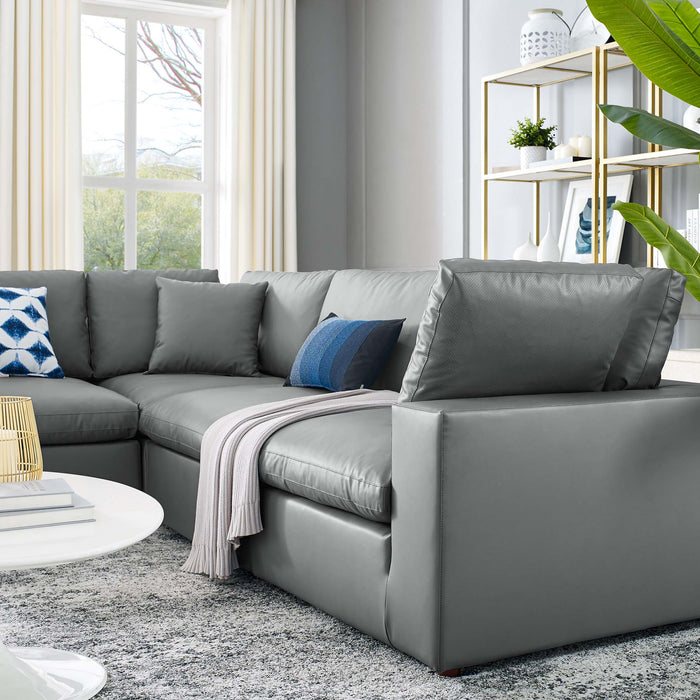 Commix Down Filled Overstuffed Vegan Leather 5-Piece Sectional Sofa