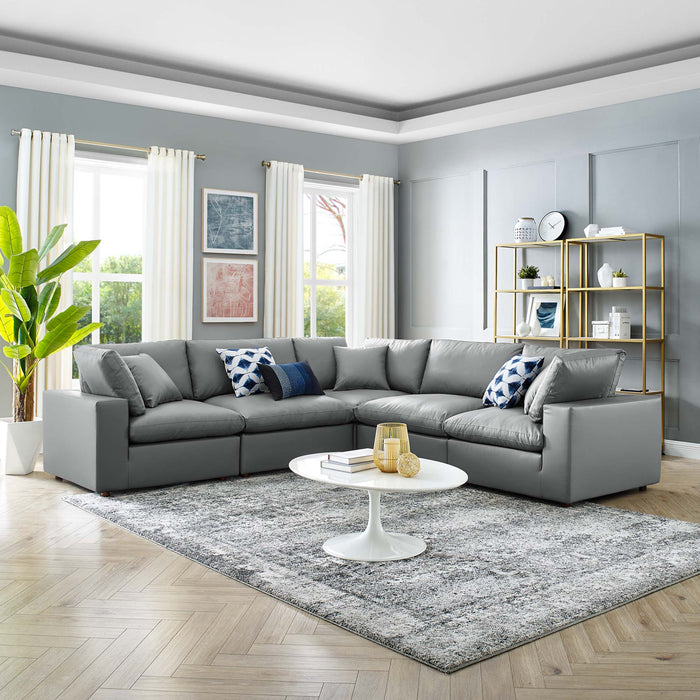 Commix Down Filled Overstuffed Vegan Leather 5-Piece Sectional Sofa