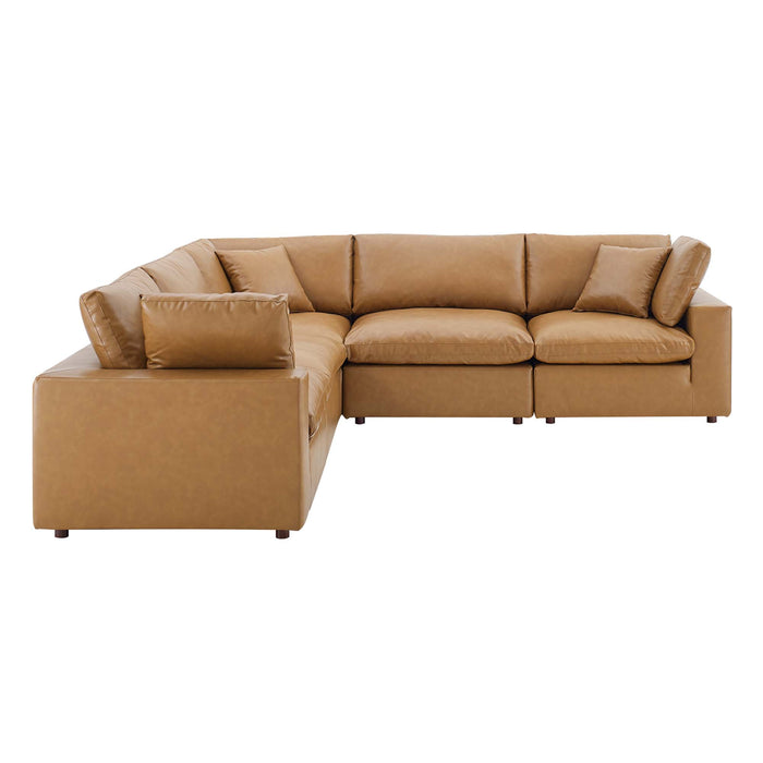 Commix Down Filled Overstuffed Vegan Leather 5-Piece Sectional Sofa