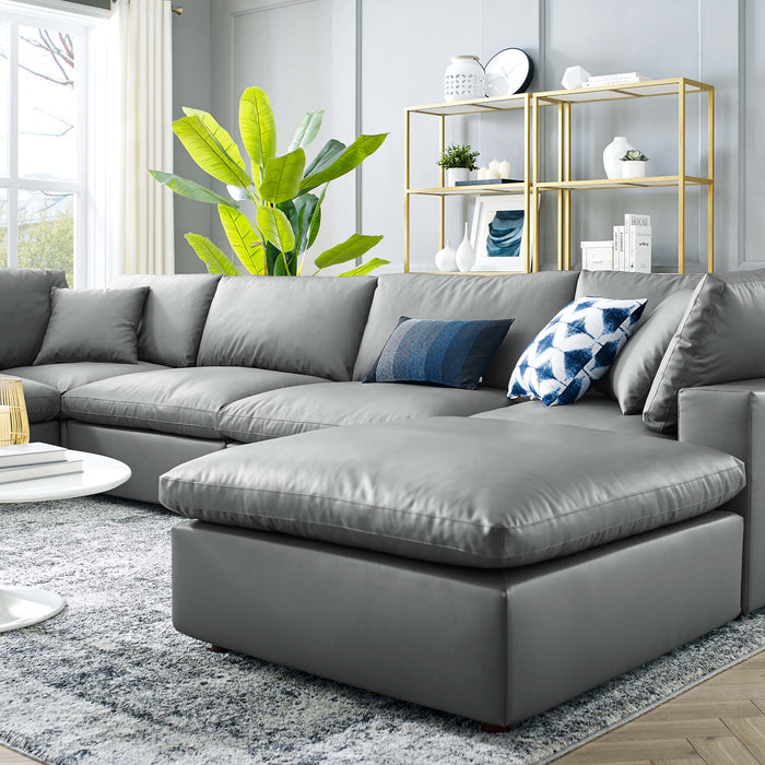 Commix Down Filled Overstuffed Vegan Leather 7-Piece Sectional Sofa