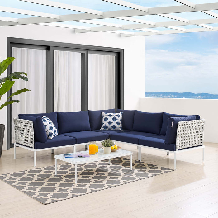 Harmony 6-Piece  Sunbrella® Basket Weave Outdoor Patio Aluminum Sectional Sofa Set