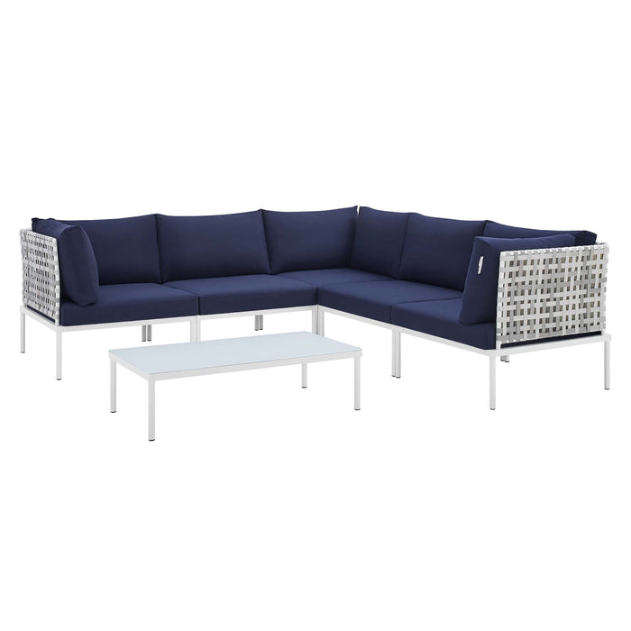 Harmony 6-Piece  Sunbrella® Basket Weave Outdoor Patio Aluminum Sectional Sofa Set