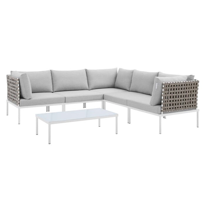 Harmony 6-Piece  Sunbrella® Basket Weave Outdoor Patio Aluminum Sectional Sofa Set