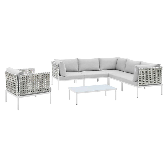 Harmony 7-Piece  Sunbrella® Basket Weave Outdoor Patio Aluminum Sectional Sofa Set