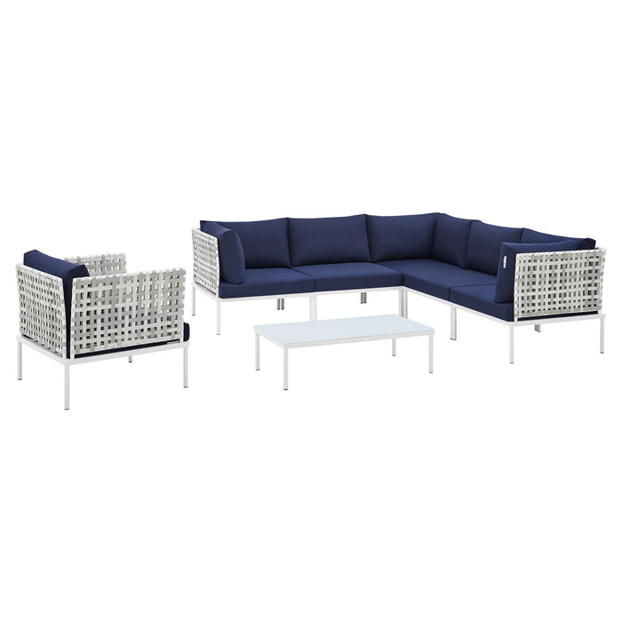 Harmony 7-Piece  Sunbrella® Basket Weave Outdoor Patio Aluminum Sectional Sofa Set