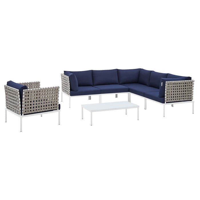 Harmony 7-Piece  Sunbrella® Basket Weave Outdoor Patio Aluminum Sectional Sofa Set