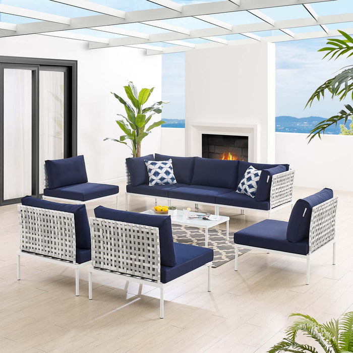 Harmony 8-Piece  Sunbrella® Basket Weave Outdoor Patio Aluminum Sectional Sofa Set