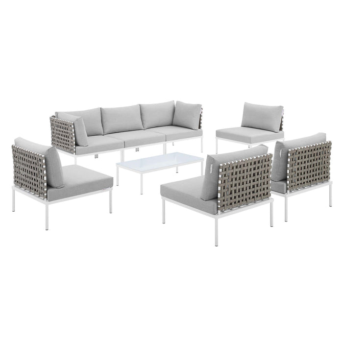 Harmony 8-Piece  Sunbrella® Basket Weave Outdoor Patio Aluminum Sectional Sofa Set