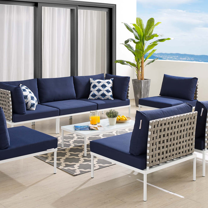 Harmony 8-Piece  Sunbrella® Basket Weave Outdoor Patio Aluminum Sectional Sofa Set