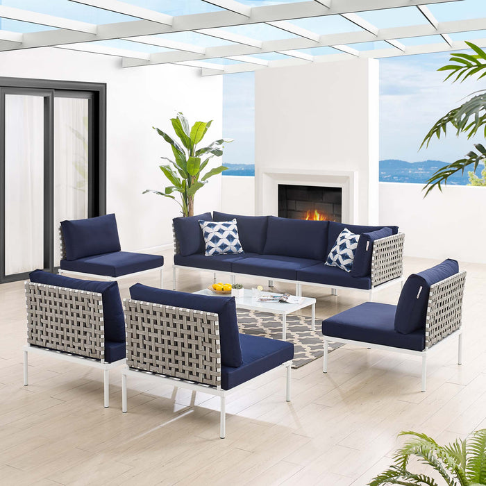 Harmony 8-Piece  Sunbrella® Basket Weave Outdoor Patio Aluminum Sectional Sofa Set