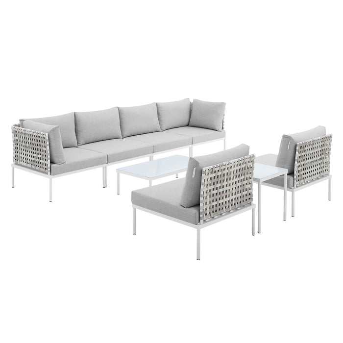 Harmony 8-Piece  Sunbrella® Basket Weave Outdoor Patio Aluminum Sectional Sofa Set