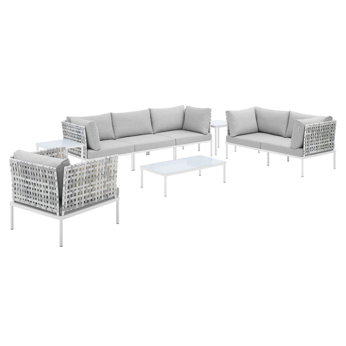 Harmony 8-Piece  Sunbrella® Basket Weave Outdoor Patio Aluminum Seating Set