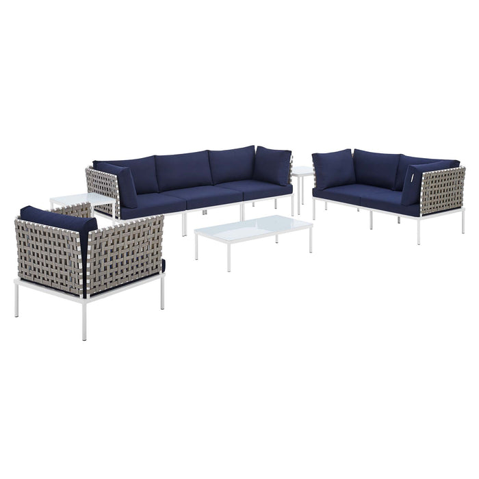 Harmony 8-Piece  Sunbrella® Basket Weave Outdoor Patio Aluminum Seating Set