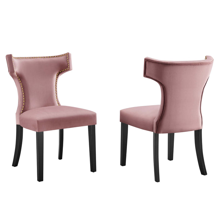 Curve Performance Velvet Dining Chairs - Set of 2