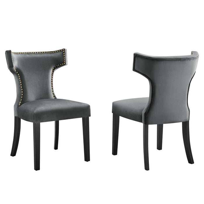 Curve Performance Velvet Dining Chairs - Set of 2