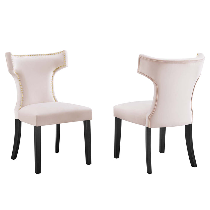 Curve Performance Velvet Dining Chairs - Set of 2