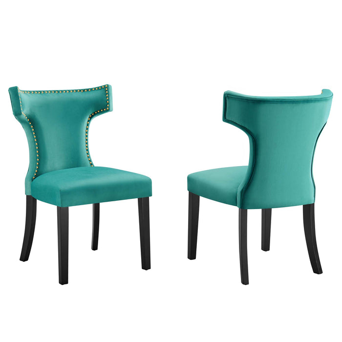 Curve Performance Velvet Dining Chairs - Set of 2