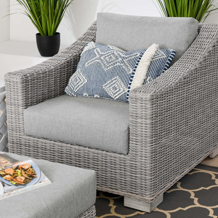 Conway Outdoor Patio Wicker Rattan 2-Piece Armchair and Ottoman Set