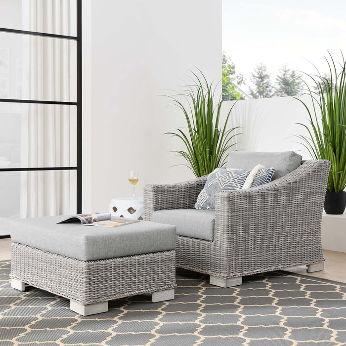 Conway Outdoor Patio Wicker Rattan 2-Piece Armchair and Ottoman Set