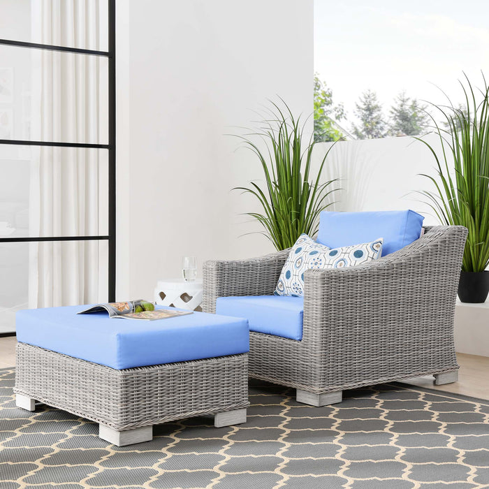 Conway Outdoor Patio Wicker Rattan 2-Piece Armchair and Ottoman Set