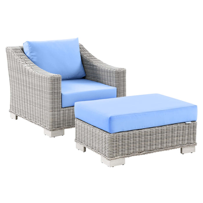 Conway Outdoor Patio Wicker Rattan 2-Piece Armchair and Ottoman Set