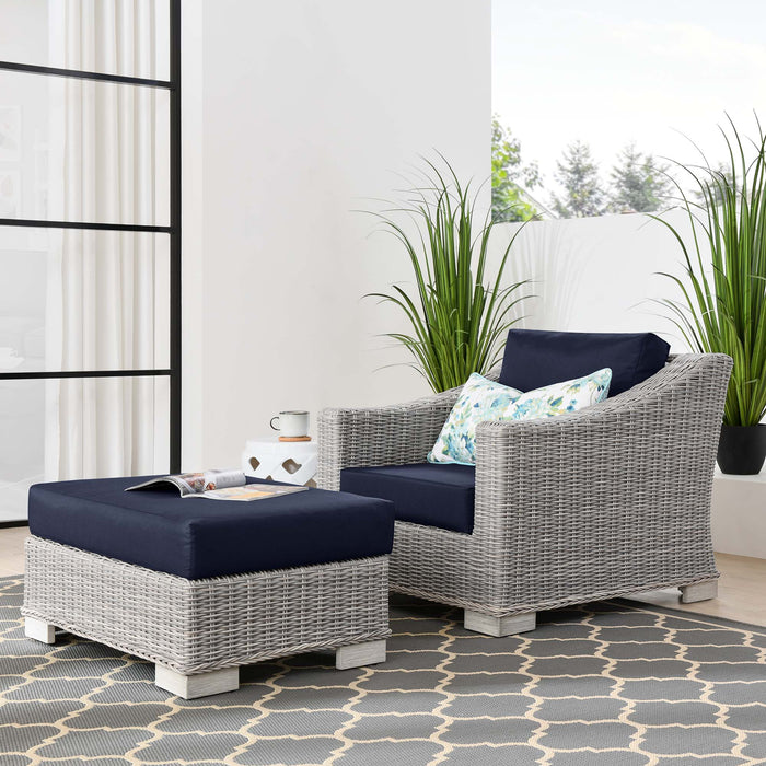 Conway Outdoor Patio Wicker Rattan 2-Piece Armchair and Ottoman Set