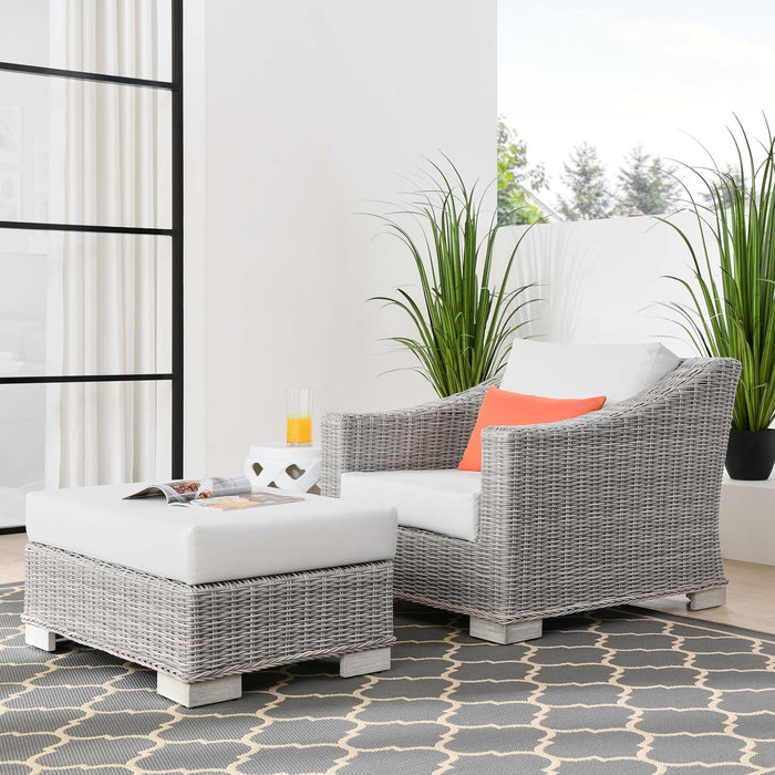 Conway Outdoor Patio Wicker Rattan 2-Piece Armchair and Ottoman Set