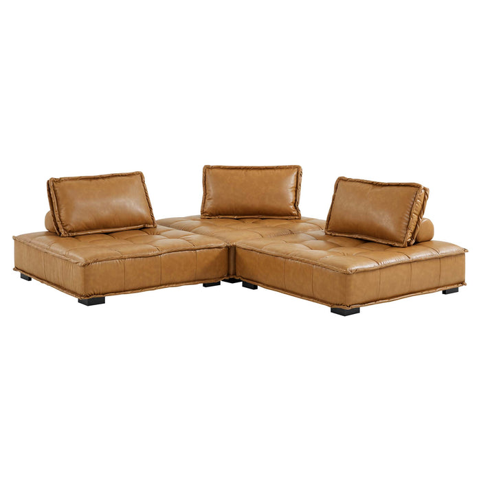 Saunter Tufted Vegan Leather Vegan Leather 3-Piece Sofa