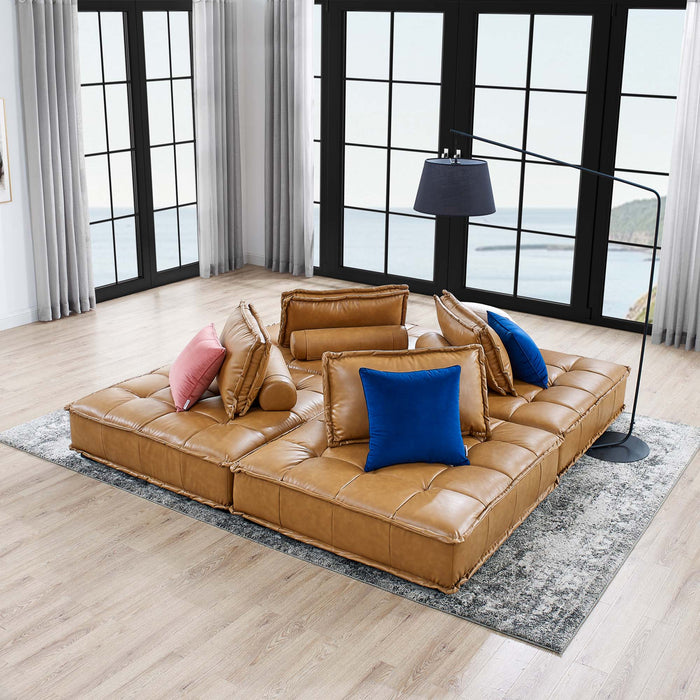 Saunter Tufted Vegan Leather Vegan Leather 4-Piece Sectional Sofa