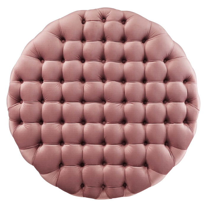 Amour Tufted Button Large Round Performance Velvet Ottoman