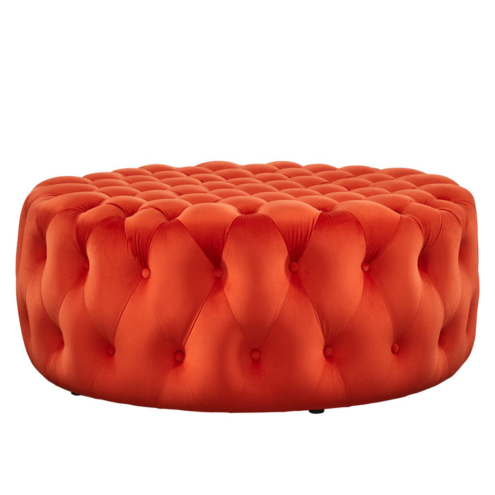 Amour Tufted Button Large Round Performance Velvet Ottoman