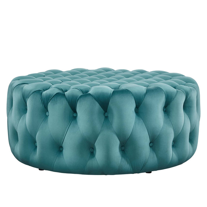 Amour Tufted Button Large Round Performance Velvet Ottoman