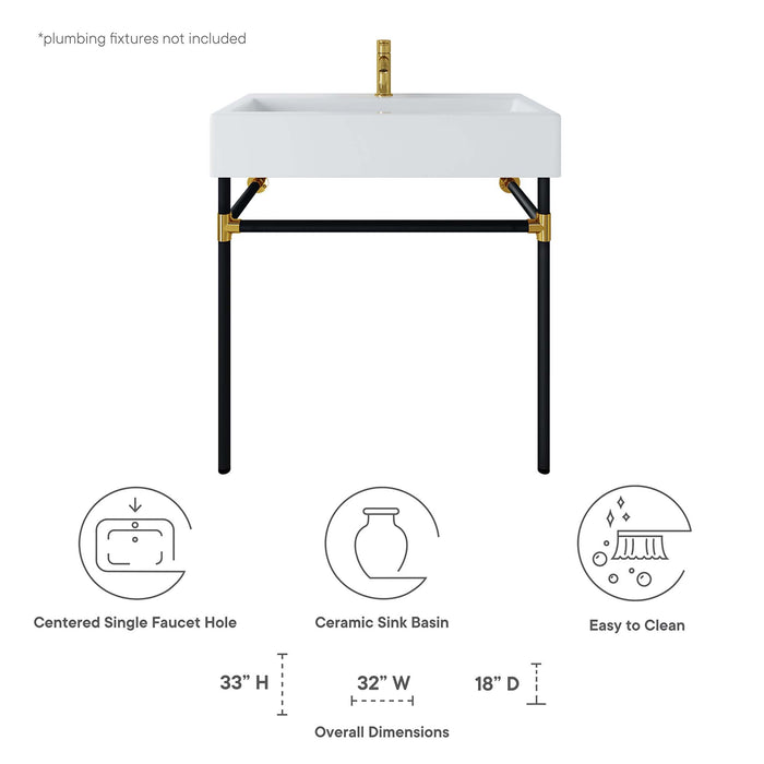 Redeem 32" Black Stainless Steel Wall-Mount Bathroom Vanity