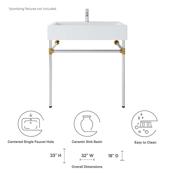 Redeem 32" Silver Stainless Steel Wall-Mount Bathroom Vanity