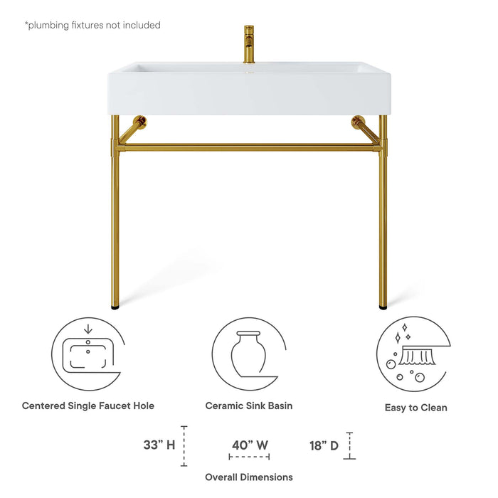 Redeem 40" Wall-Mount Gold Stainless Steel Bathroom Vanity