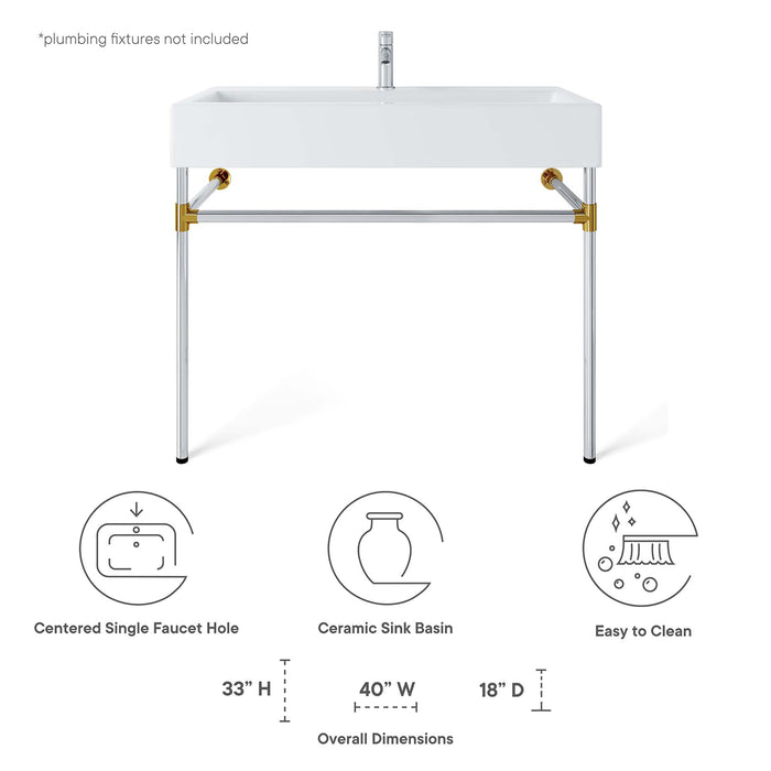 Redeem 40" Silver Stainless Steel Wall-Mount Bathroom Vanity