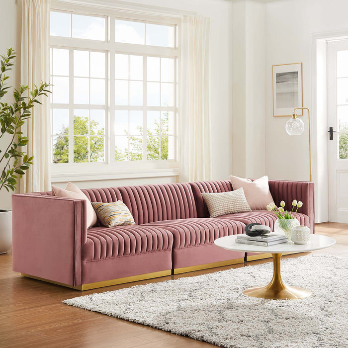 Sanguine Channel Tufted Performance Velvet 3-Seat Modular Sectional Sofa