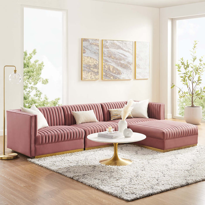 Sanguine Channel Tufted Performance Velvet 4-Piece Modular Sectional Sofa