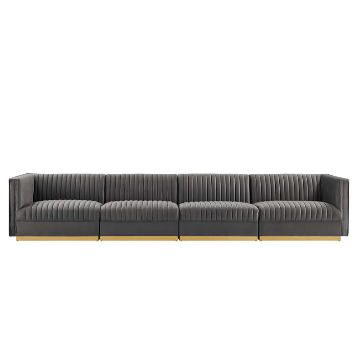 Sanguine Channel Tufted Performance Velvet 4-Seat Modular Sectional Sofa