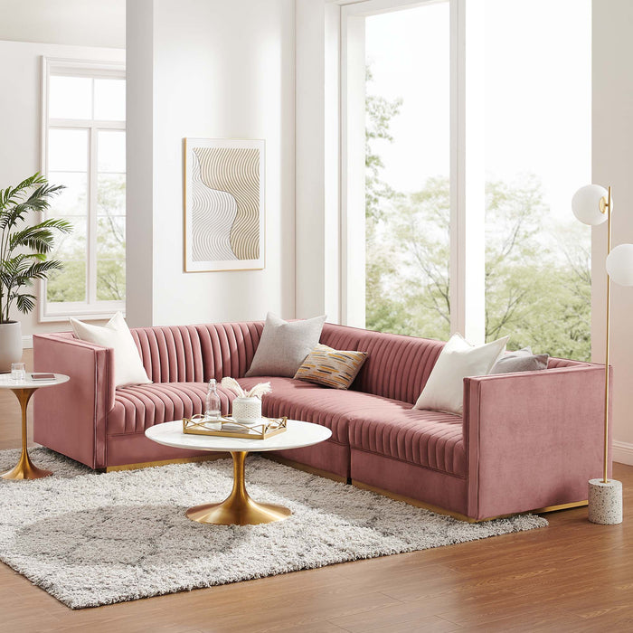 Sanguine Channel Tufted Performance Velvet 4-Piece Left-Facing Modular Sectional Sofa