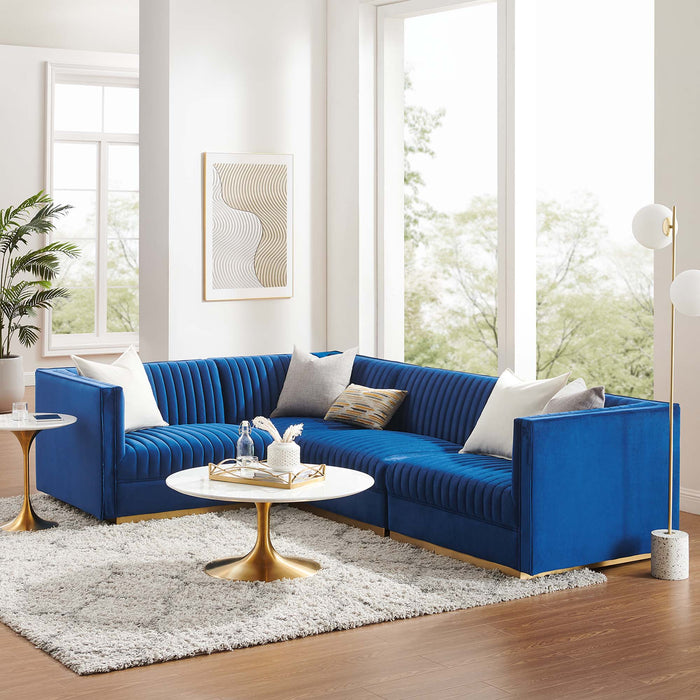 Sanguine Channel Tufted Performance Velvet 4-Piece Left-Facing Modular Sectional Sofa