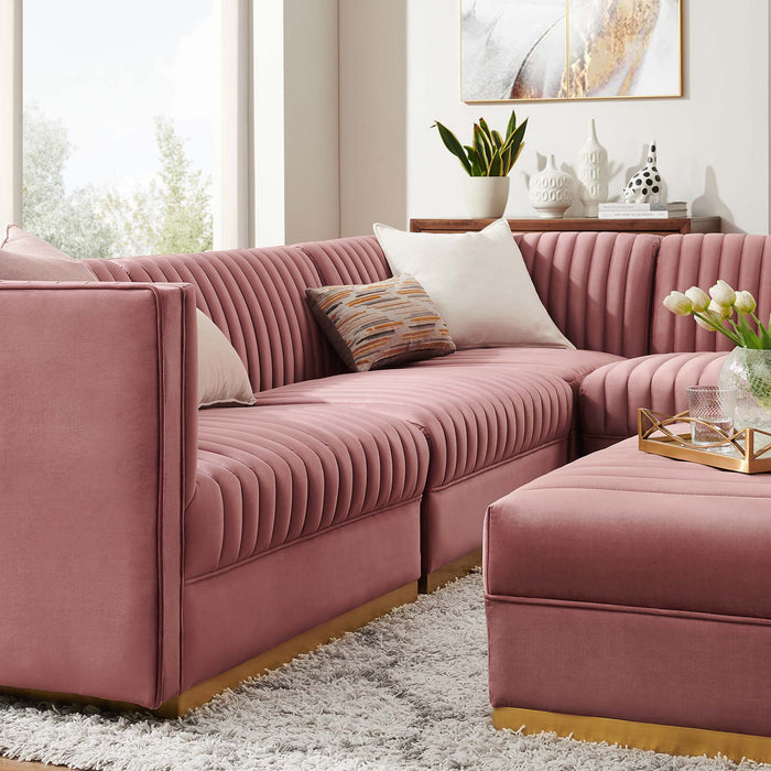 Sanguine Channel Tufted Performance Velvet 5-Piece Right-Facing Modular Sectional Sofa