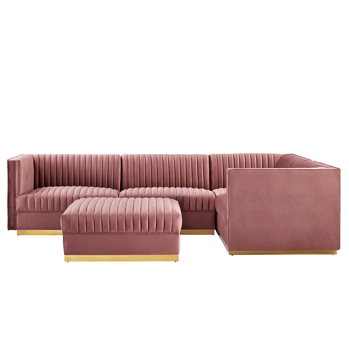 Sanguine Channel Tufted Performance Velvet 5-Piece Right-Facing Modular Sectional Sofa