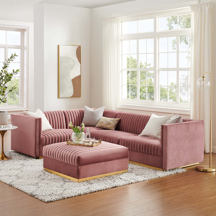 Sanguine Channel Tufted Performance Velvet 5-Piece Left-Facing Modular Sectional Sofa