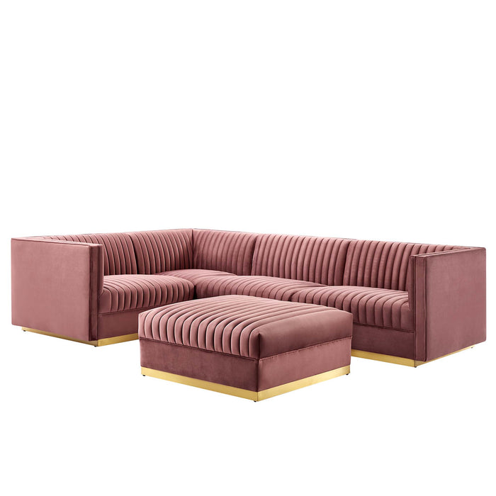 Sanguine Channel Tufted Performance Velvet 5-Piece Left-Facing Modular Sectional Sofa