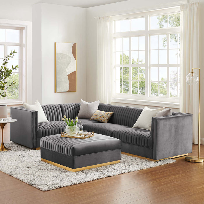 Sanguine Channel Tufted Performance Velvet 5-Piece Left-Facing Modular Sectional Sofa