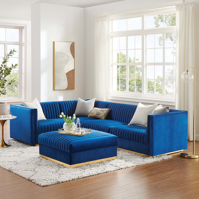 Sanguine Channel Tufted Performance Velvet 5-Piece Left-Facing Modular Sectional Sofa