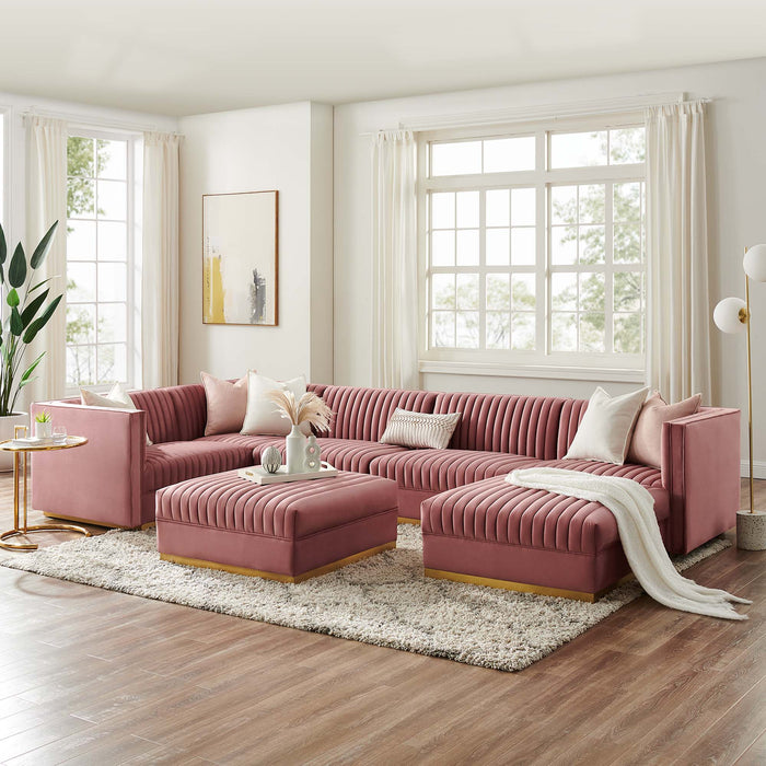 Sanguine Channel Tufted Performance Velvet 7-Piece Left-Facing Modular Sectional Sofa